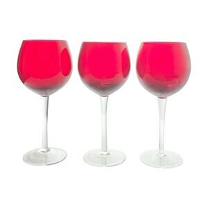 Set of 3 Ruby Red Large Balloon Wine Glasses 8 3/4” 14oz